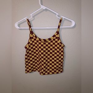 ARQ checkered Maroon and Gold tank top, size M, 92% Cotton, 8% Spandex